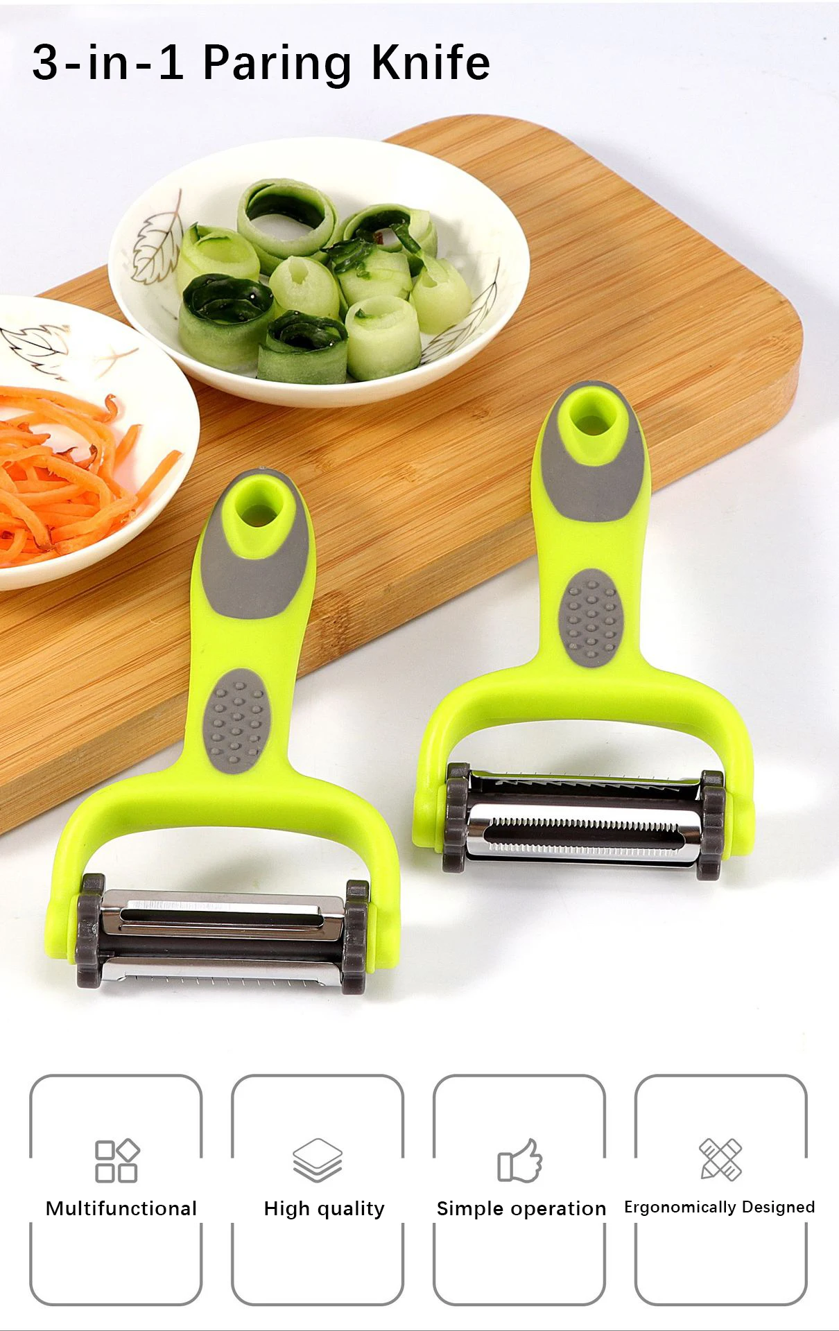 Rotating three blade melon planer three in one peeler and wire planer multifunctional stainless steel peeler