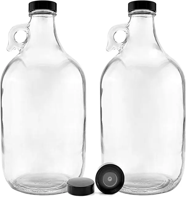 128 oz Glass Gallon Jugs with Handle and Black Plastic Lids