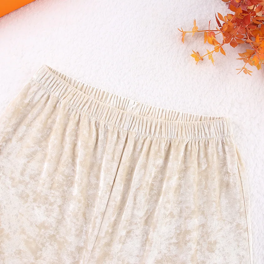 Soft Velvet Women's Lounge Set Suit Collar Long Sleeve Full Length Polyester Pajamas for Winter Spring Autumn — detail