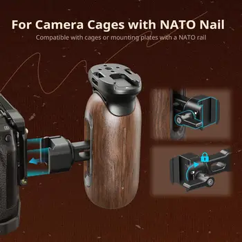 SmallRig Wooden Side Handle for Camera Cages with NATO Clamp, Left or Right Side Ergonomic Handgrip, 27mm / 1.06in Up/Down detail image