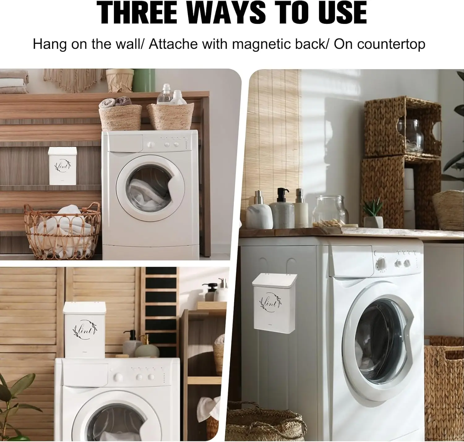 Sample Fashion Home Storage Laundry Detergent Pods Buckets White Metal Magnetic Laundry Lint Bin