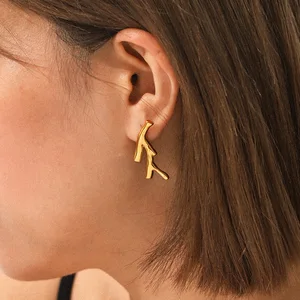 MW Wholesale Fine Fashion Jewelry 18K Gold Plated Stainless Steel Personality Earrings Irregular Branch Stud Earrings for Women