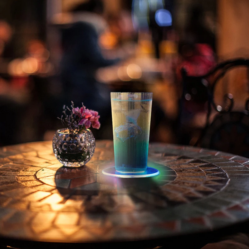 product super thin rgb led glow coasters colorful illuminated cup bottle stands waterproof plastic odm oem halloween fashionable coaster-6