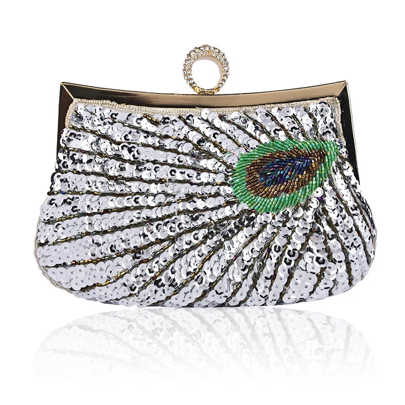 BWKUNOLF Beaded Sequin Peacock Evening Clutch Bags Party Wedding Purse