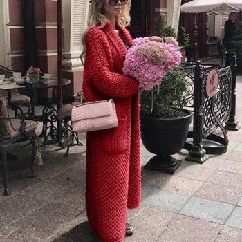 Fall Autumn Winter Knitted Hooded Long Women's  Coat  Knitted Cardigan Sweater for Winter New Fashion Jacket Ladies Sweaters