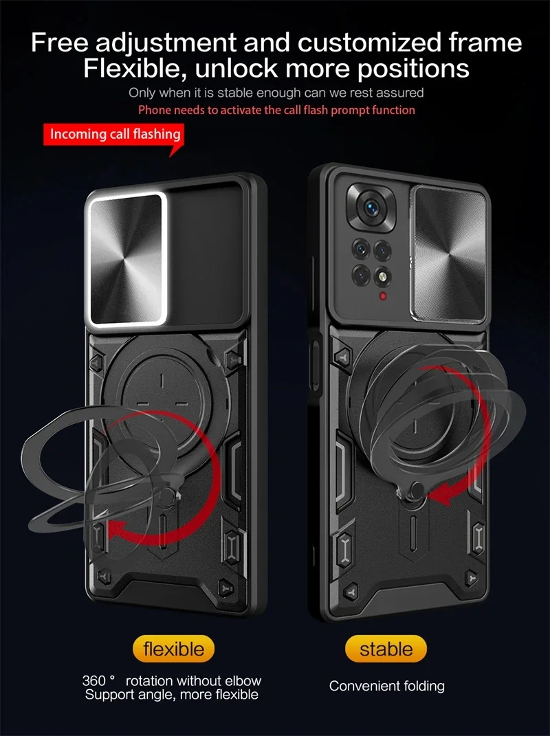 ESTH® Cover per Xiaomi Redmi Note 13 Pro Plus con Custodia per Fotocamera Scorrevole e Supporto ad Anello [Custodia Paraurti Compatibile con Supporto Magnetico per Auto], Oro rosa