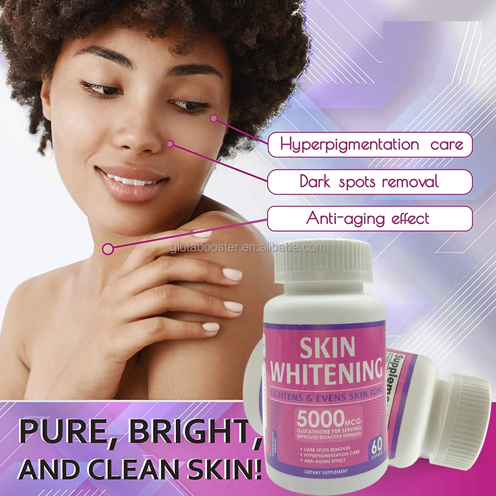 Private Label Glutathione Skin Whitening Capsules for Body, Face, and Arms  - Lightening Treatment with ISO Certification