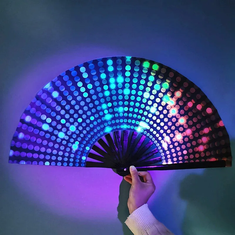 Luxury Large Custom UV Printed Eco-Friendly Bamboo Hand Fan with Carved Logo Fluorescence Effect Large Loud Clack Fan