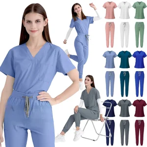 Women's V-neck Medical Scrub Set Multiple Color Options Breathable Wrinkle-Resistant Stretch Short-Sleeve Workwear Healthcare