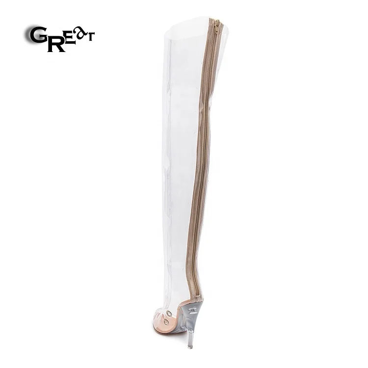 Fashion Style PVC Transparent High Heel Women Thigh High Boots