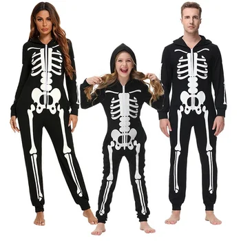 Hot Selling Custom Cozy Printed Long Sleeve Matching Halloween Skeleton Pajamas Set For Family