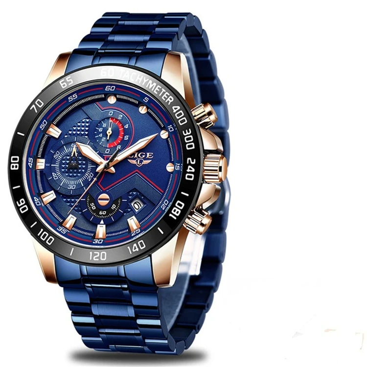 LIGE 9982 Business Men's Watch - Stainless Steel Chronograph