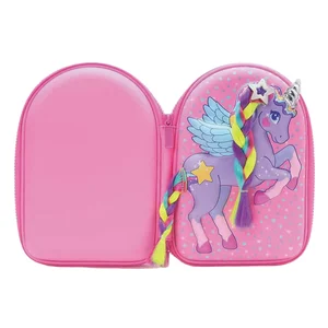 Creative Unicorn Pencil Box 3D PU Cute Cartoon Large Capacity Zipper Children Student Stationery Box Pencil Box