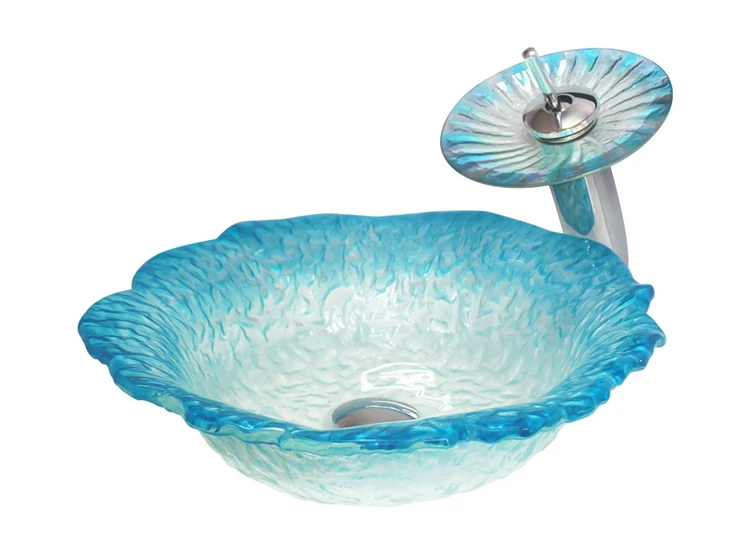 New Bathroom Art Flower Shape Washbasin Tempered Glass Vessel Sink