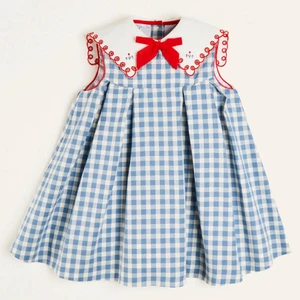 Blue Short Children Party Girls Dress Size 10 Formal Cotton Short Sleeve Eco-Friendly Maxi Design Best Kid Dress for Summer