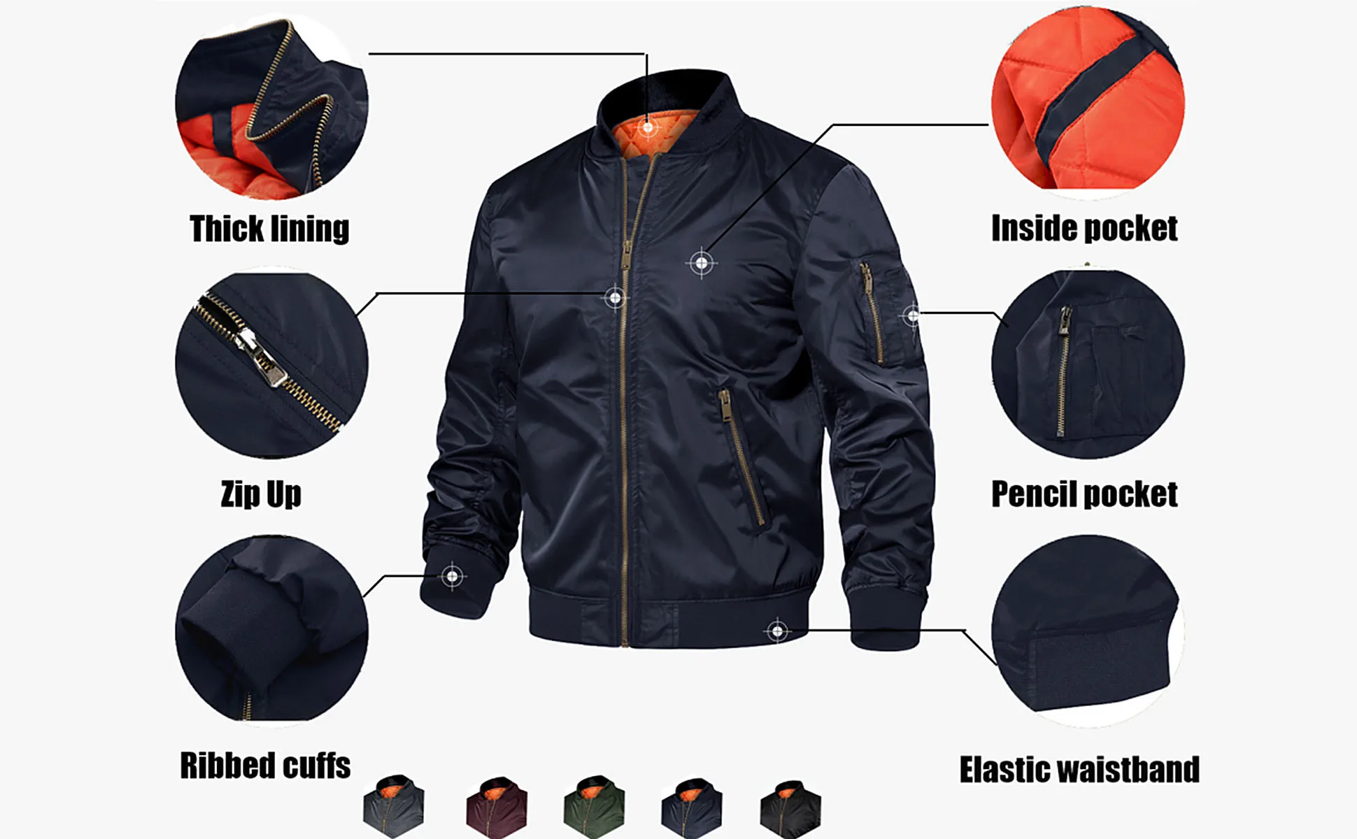Men's Reversible Bomber Jacket For Winter Streetwear Warm Pilot_voghion.com