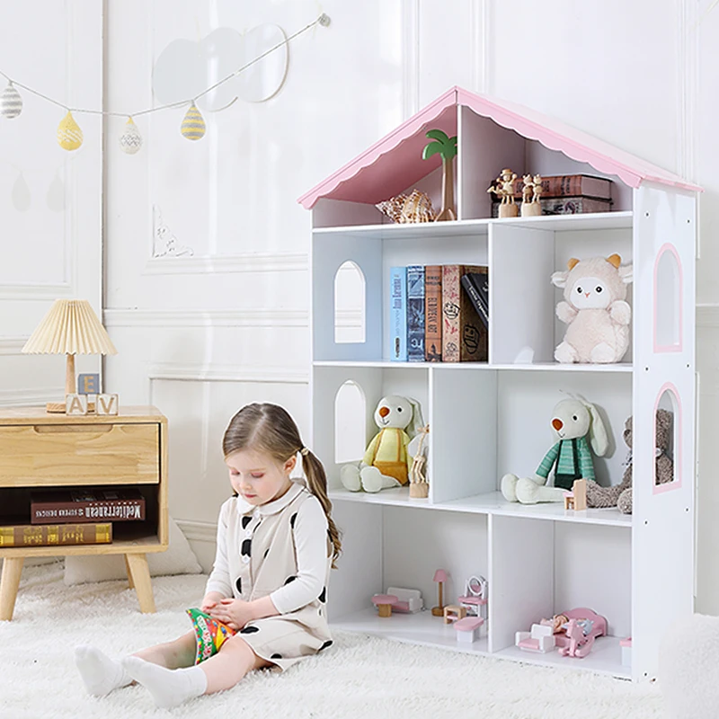 Kids Sling Book Storage Rack Bookcase Bookshelf Nordic Furniture Kids White Wooden House Shape Bookshelf