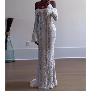 GX25097 High Quality Women Clothing Boutique Off Shoulder Sexy Long Sleeve Evening Lace Dresses Elegant Party Floor-length Dress