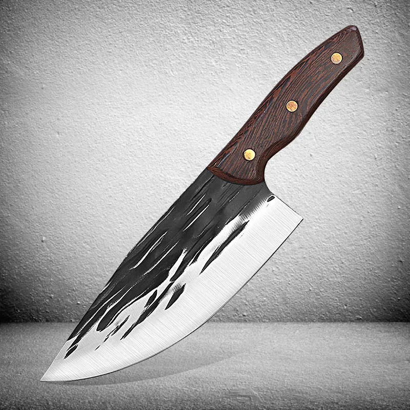 Coltello Da Macellaio Professionale In Acciaio Forgiato A Mano, 8 Mm Di Spessore, Manico In Legno, Per Carne E Ossa