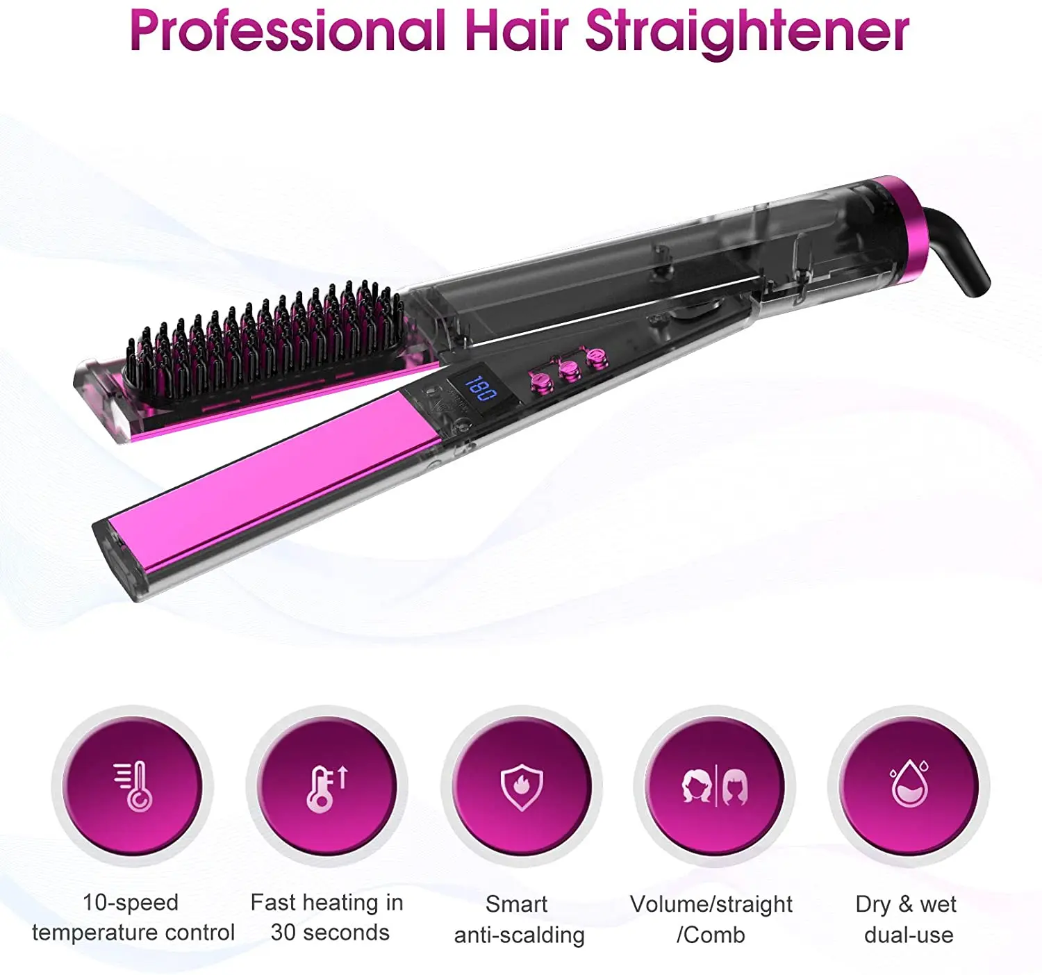 Electric Straighten Hair Brush Curler Comb Styler Fast Heating Ceramic