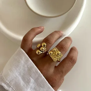 MW Women's Minimalist & Stylish 18K Gold-Plated Stainless Steel Ring - Irregular Textured, Open Adjustable, High-End Design