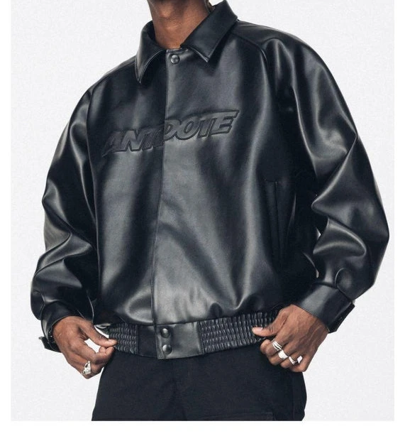 OEM Custom Motorcycle Jacket Coat Embroidery logo Pu Leather Bomber Varsity Jacket for Men gallery 3