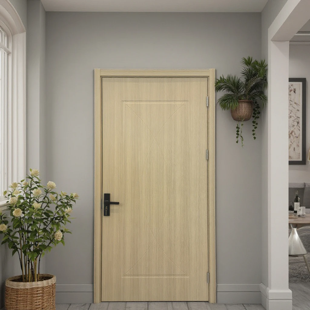 WPC Door with Frame Modern Wood Features to Refresh Your Interior Gray Color Modern Style ECO-friendly Material WPC Door supplier