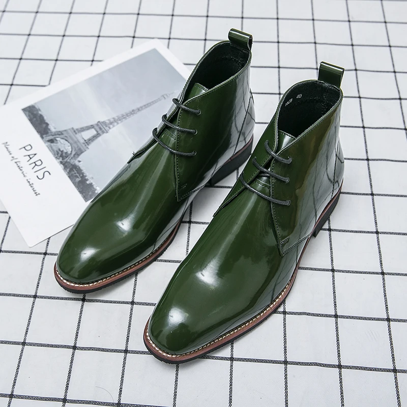 Extra Size 38-48/6.5-14 Green Color Latest Design Fashion Comfortable Lace up Patent Leather Ankle Boots for Men Extra Size 38-48/6.5-14 Green Color Latest Design Fashion Comfortable Lace up Patent Leather Ankle Boots for Men