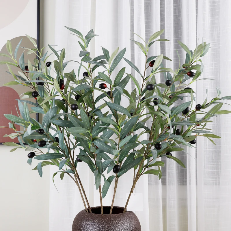 Artificial Olive Leaves And Fruit Branch For Home Restaurant Decoration