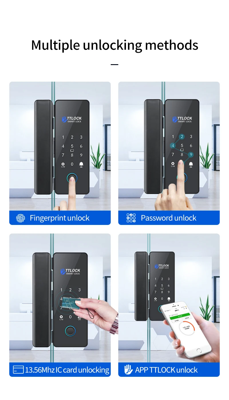 K190 Bluetooth Fingerprint Glass Door Lock Remote Control TTLock Mobile App Passcode Rfid Card Smart Lock Support WIFI Gateway