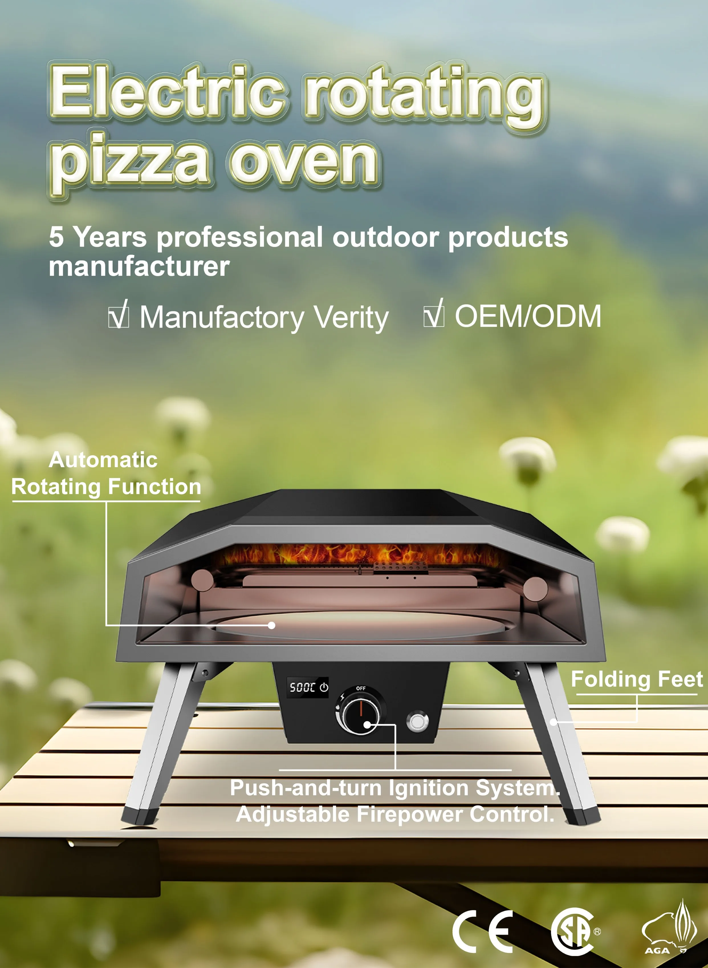 Automatic Rotating Function 16 Inch Gas Pizza Oven Outside Kitchen Rotating Pizza Maker & Stone Portable Pizza Oven