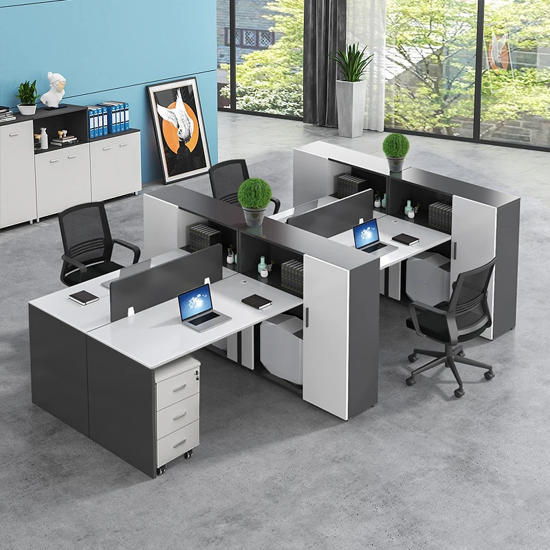 Wooden Office Staff Furniture Cubicle Modular Workstation Desk With Drawer 2 4 6 8 Person Office Desks