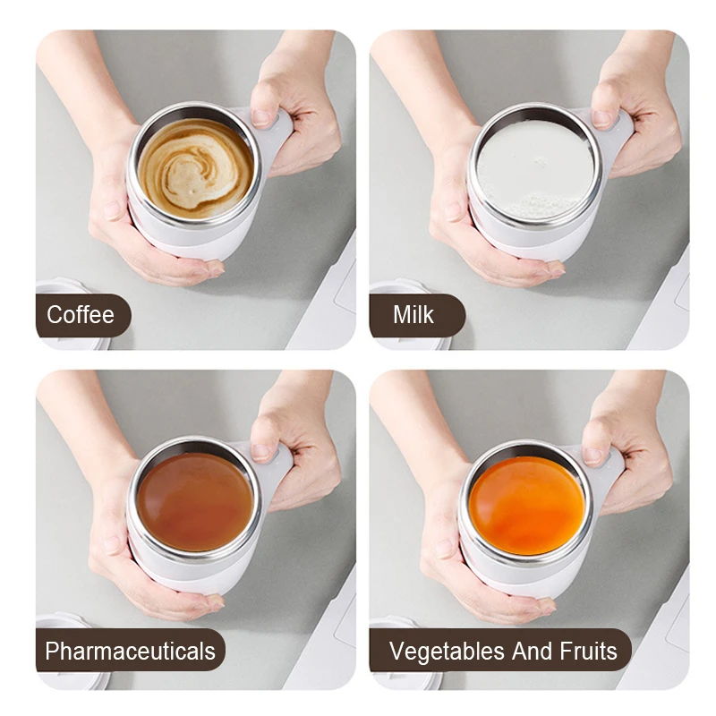 Custom Stainless Steel Insulated 380ml Double Wall Vacuum Coffee Tumbler Cup Automatic Self Stirring Magnetic Mug