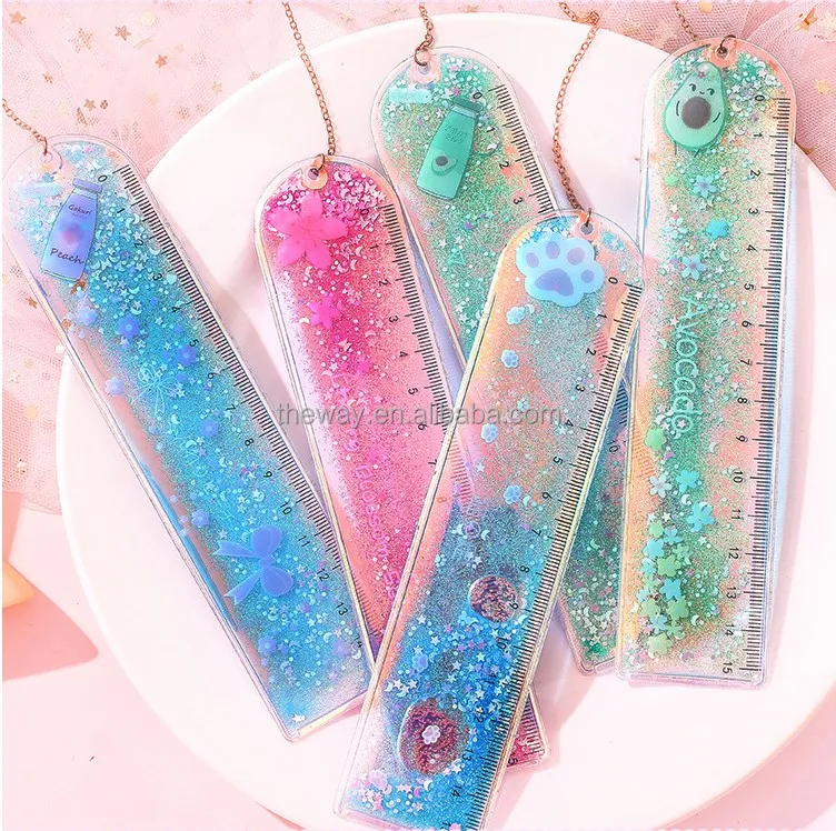 Flowing Sand Pvc Oil Bookmark Ruler With Charms - Buy Flowing Sand ...