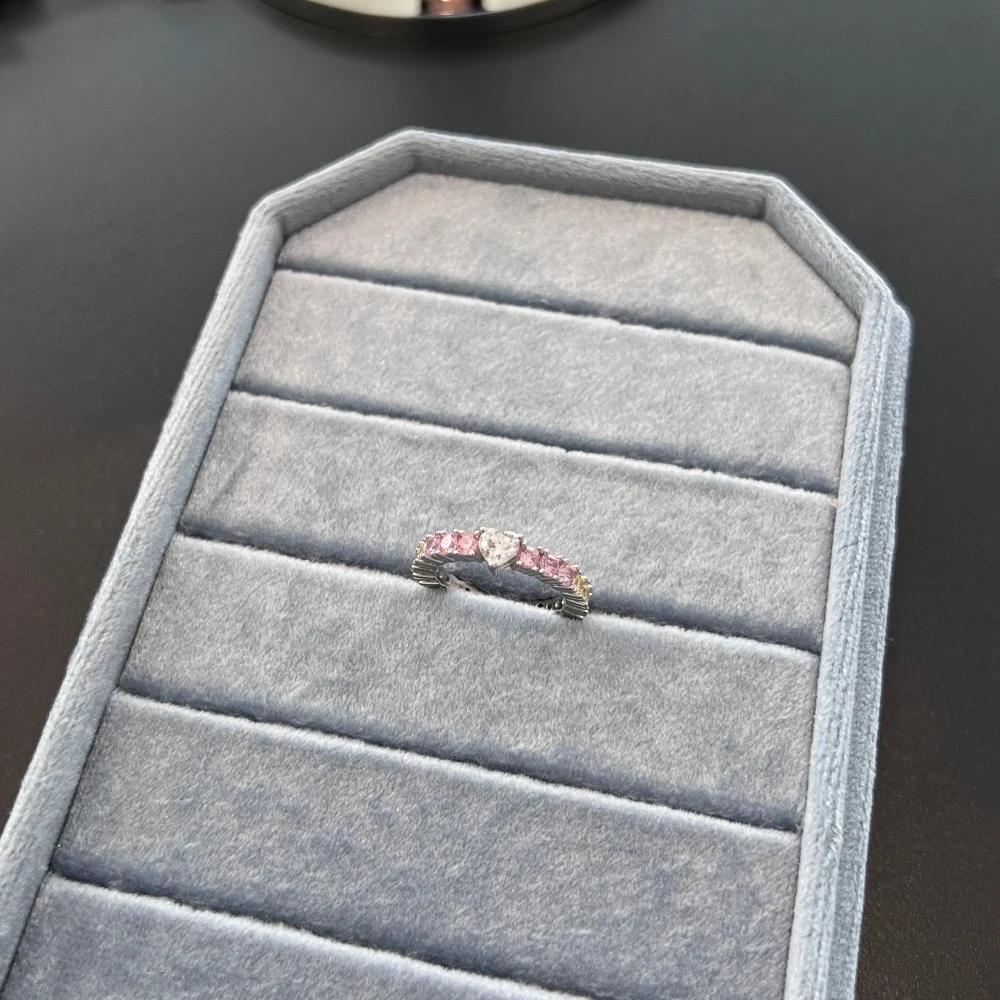 KAKODIY OEM ODM custom 925 Sterling Silver eternity band baguette 5A cubic zirconia heart main stone promise ring detail 8