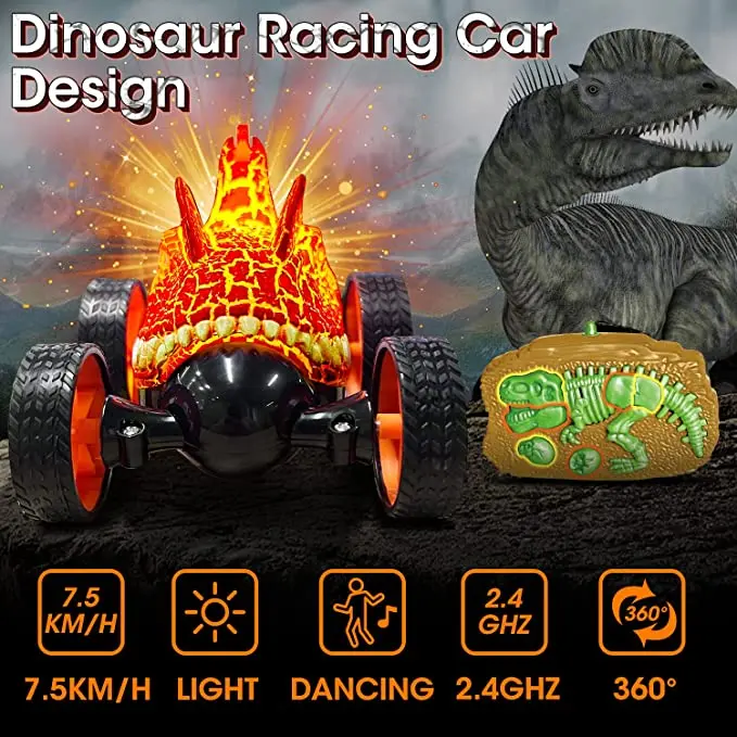 Remote Control Car Dinosaur Toys RC Stunt Car with 360 Degree Rotation and Light 2.4 GHz Radio Control Racing Car Toys for kids