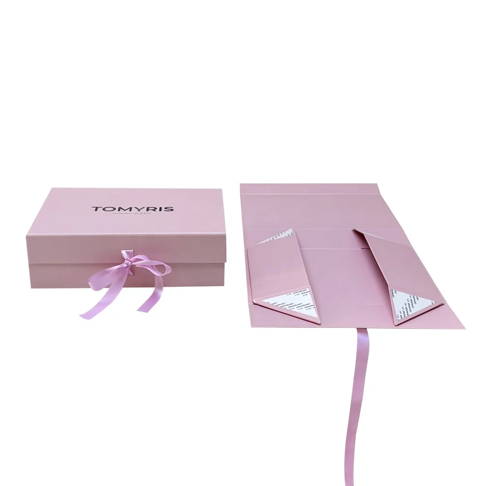 Manufacture Custom Logo Pink Underwear Folding Gift Boxes Magnetic Packaging Luxury With Ribbon supplier