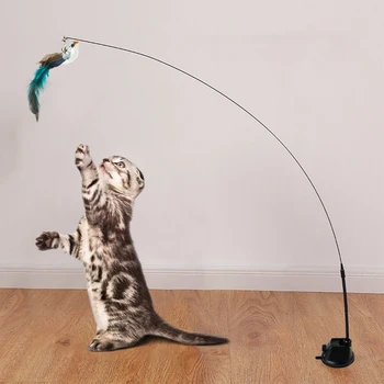 High Quality Kitten Hunting Exercise Handsfree Bird/Feather Cat Wand with Bell Toys for Cats