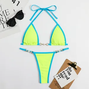 Textured Sexy Bikini for Women Two Piece Swimsuit with Metal Beads Beach Swimwear