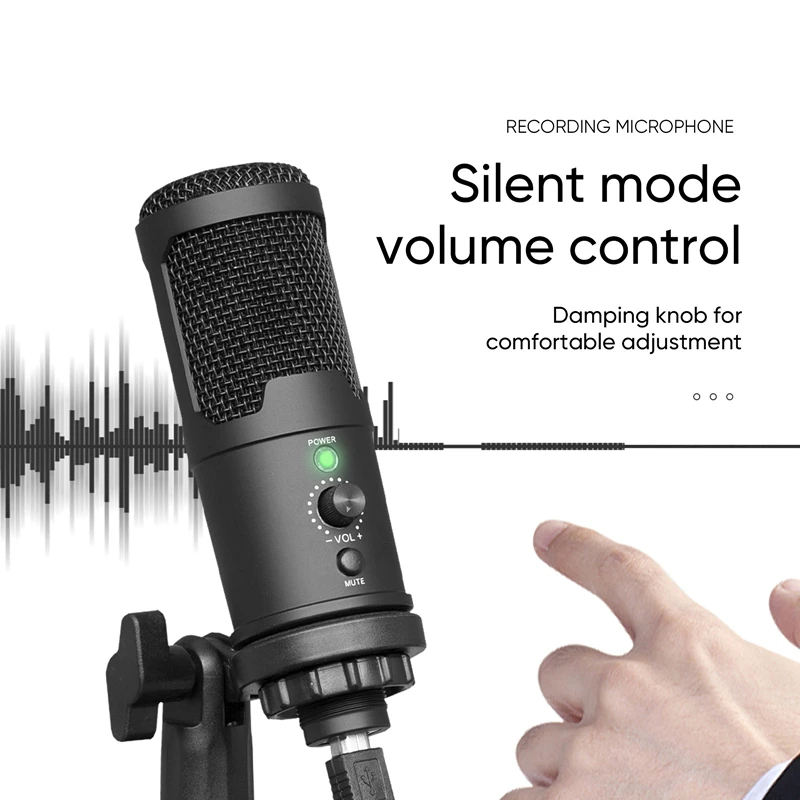 Zinc Alloy Studio Condenser Mic Streaming Recording USB Cable Computer Gaming Microphone with Tripod  Stand