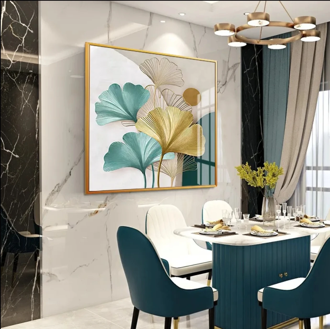 シンプルなギンコの葉の廊下装飾絵画ぶら下げ絵画ライト高級リビング