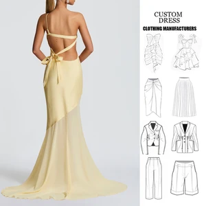 Elegant Women's One Shoulder Backless Evening Dress Yellow Maxi Dress Party Fable Gown Satin Splicing Chiffon Long Dresses