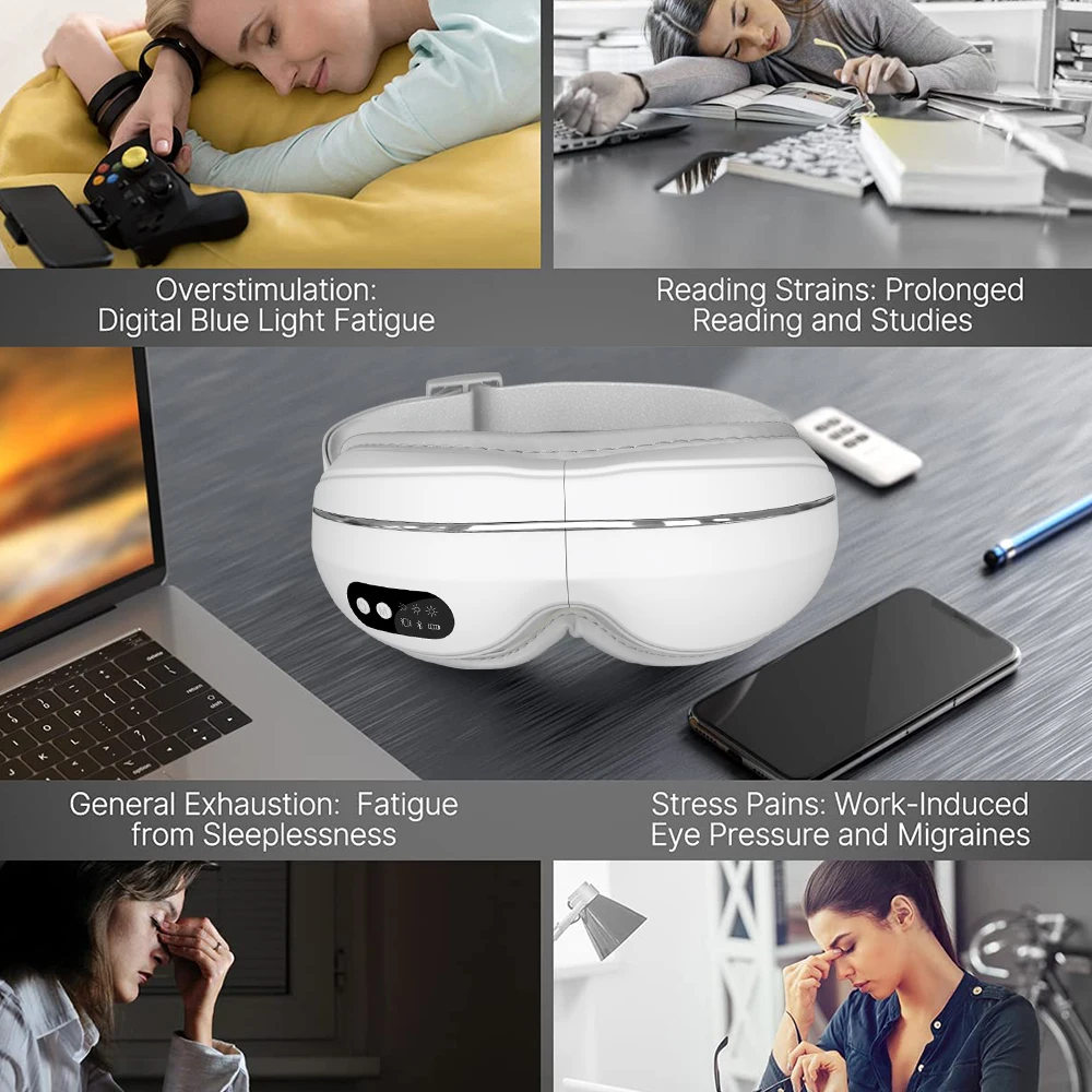 Massage High Frequency Vibration Smart Heated Rechargeable Adjustable Temperature Cordless Foldable Portable Eye Massager