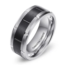 Ouyuan Wholesale Custom Matt Brushed Finish Beveled Edge Grooved 8mm Silver Black Tungsten Ring For Men