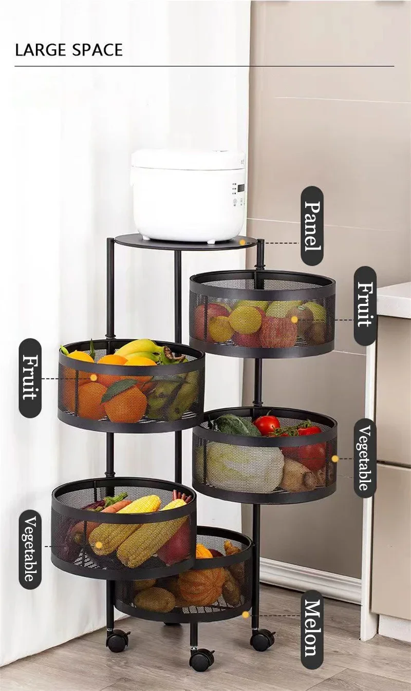 5 Tier Multi Layer Storage Rack Metal Sturdy Fruit Basket Kitchen Accessories Storage Holders