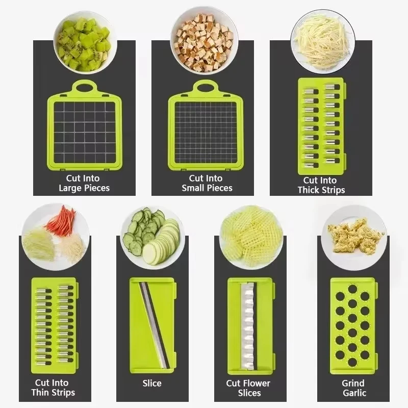 14/16 in 1 Multifunctional Vegetable Chopper Manual Food Chopper Vegetable Slicer Dicer Mandoline Vegetable Cutter