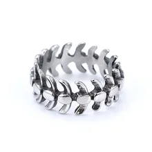Unisex Punk Style Titanium Rings  Fishbone Ring Retro Silver Plated Open Band Jewelry for Daily Wear