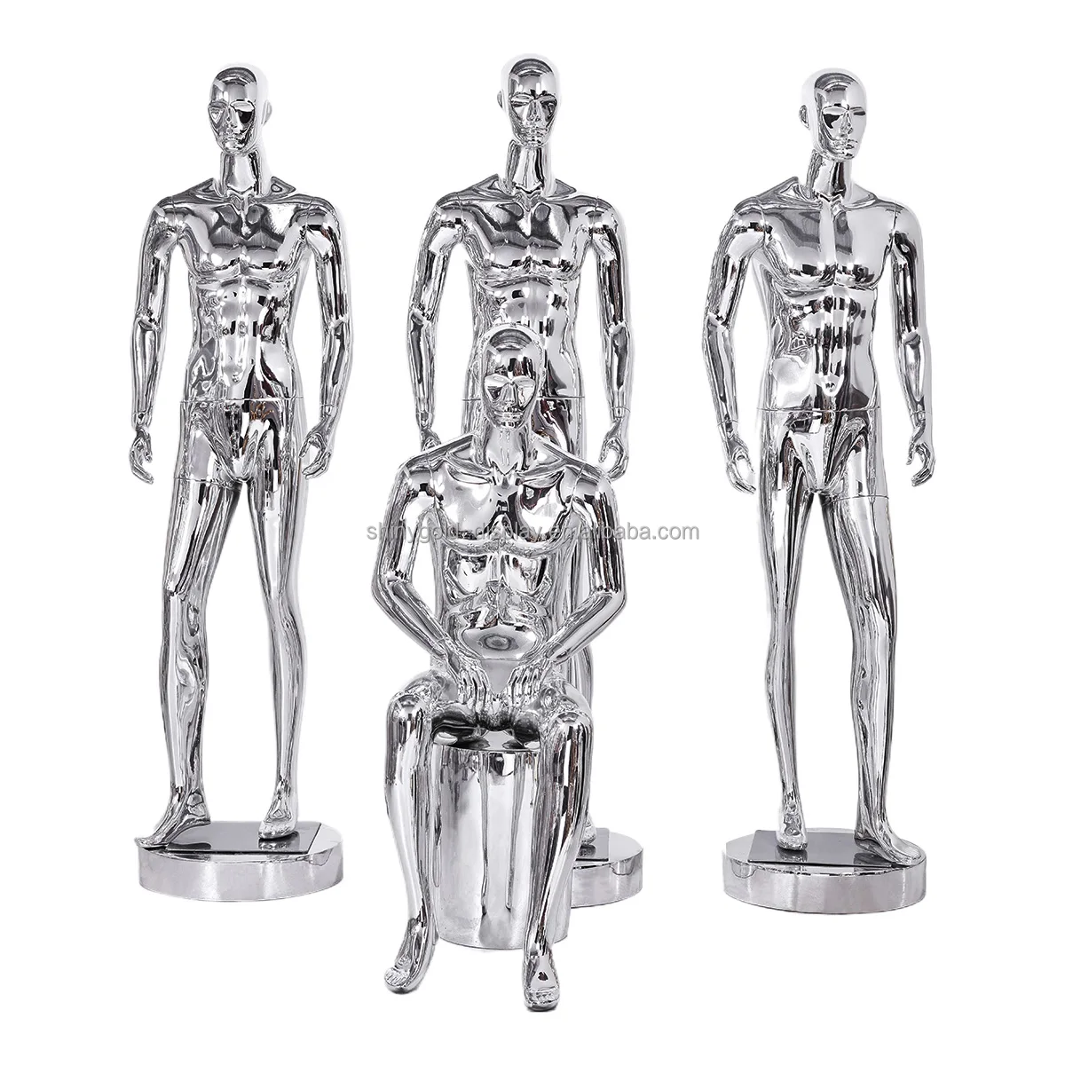 Chrome Silver Abstract Face Men Mannequin Glossy Male Mannequin Full