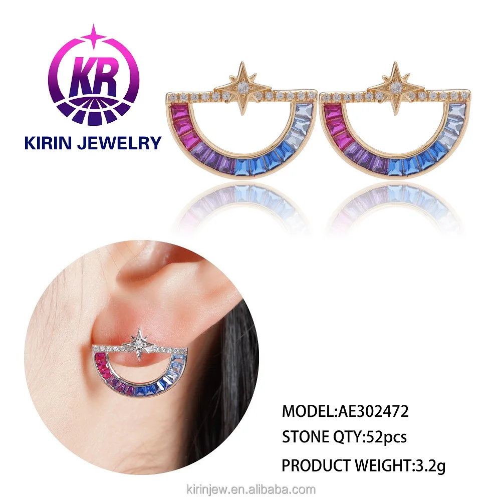 Wholesale Fashion Hoop Earrings Cheap 925 Sterling Silver Earings Set Rainbow Earrings for Women