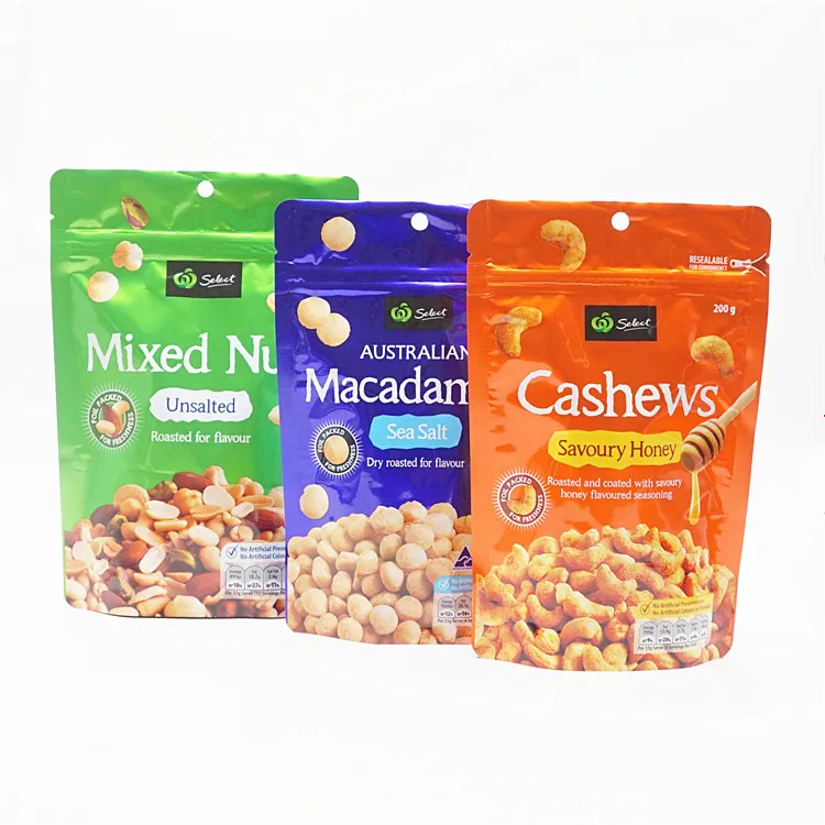 Custom Doy Pack Design Packaging Mylar Bags Printed Packing Pouch for Nut Packaging Bag
